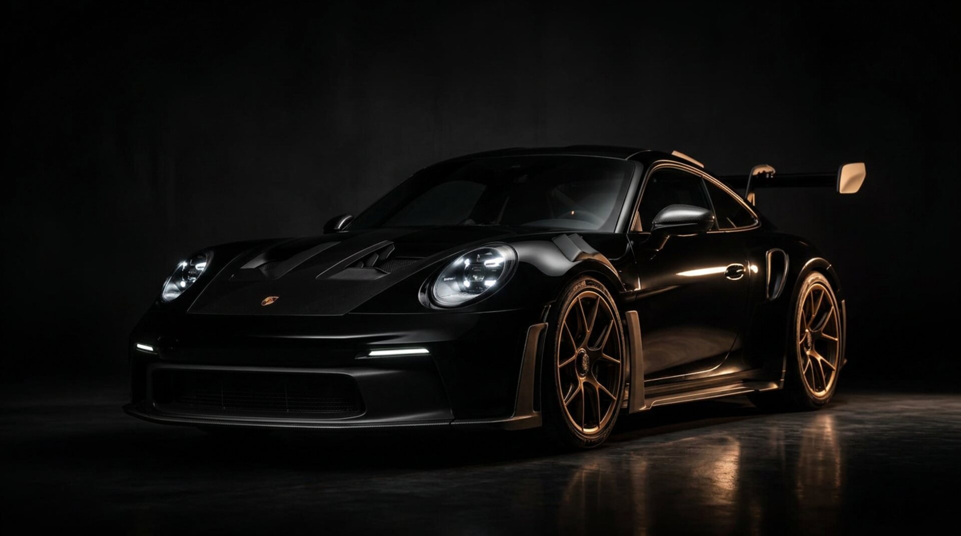 Porsche 911 GT3 RS em estúdio com iluminação dramática